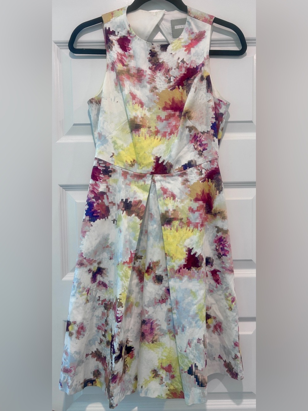 Hunter Bell Kukka Tea Dress Anthropologie Abstract Pixel Floral A-Line Pockets 0